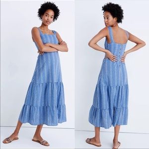 Madewell Embroidered Button-Back Tiered Sundress